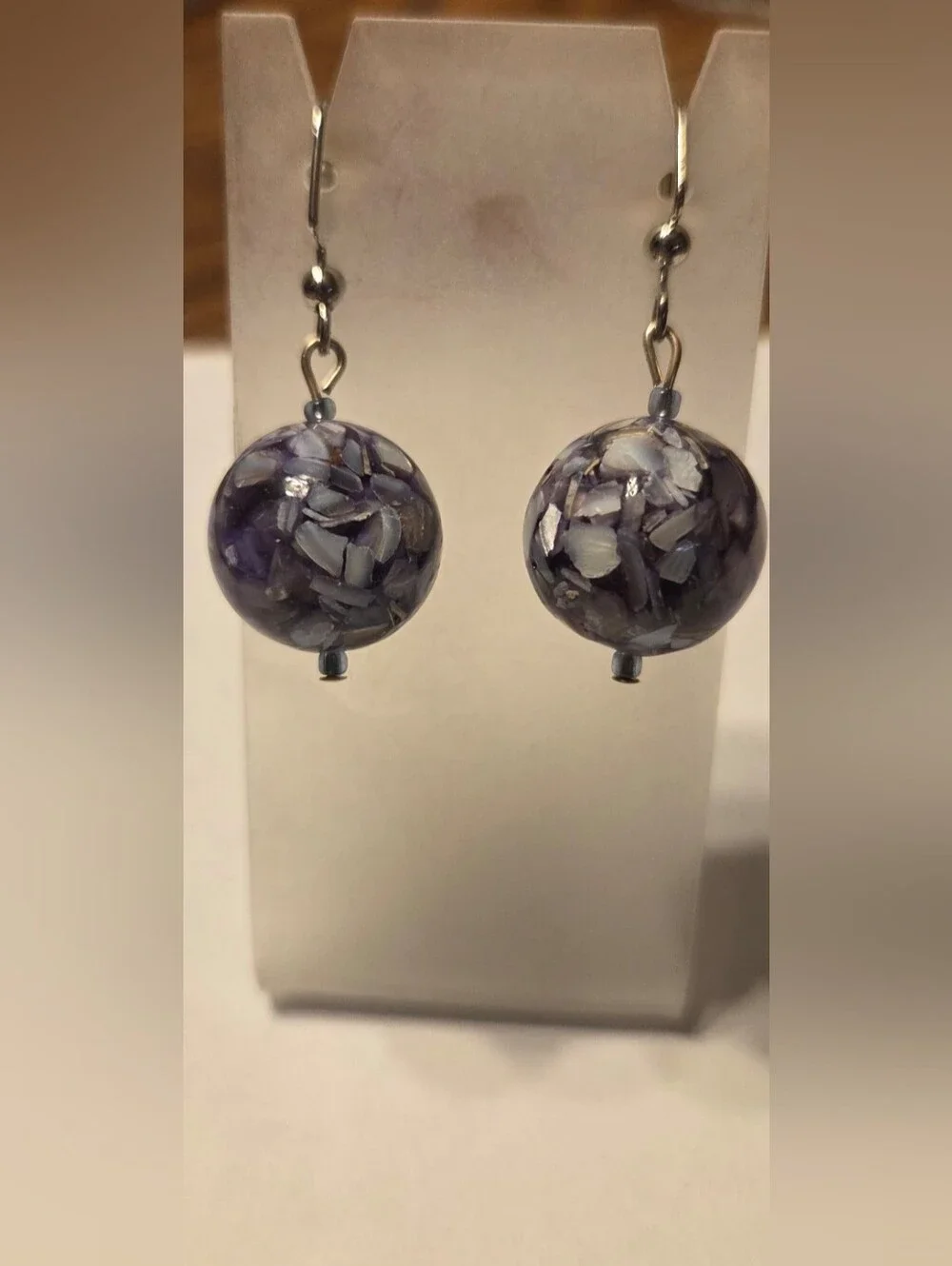 Purple Mother-of-Pearl in Resin Earrings--handmade